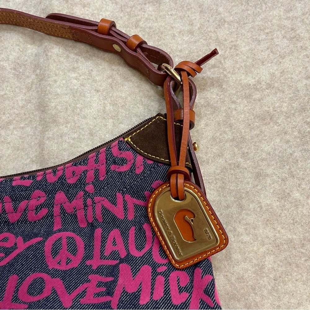 Dooney & Bourke Disney Parks Denim Pink Graffiti Hobo Shoulder Bag & Zip Pouch